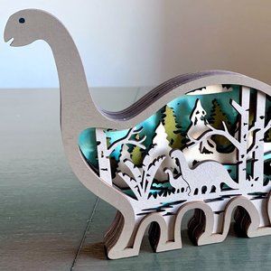 Cute Brontosaurus Apatosaurus Jurassic Dinosaur Wooden 3D Shadow Box Diorama New